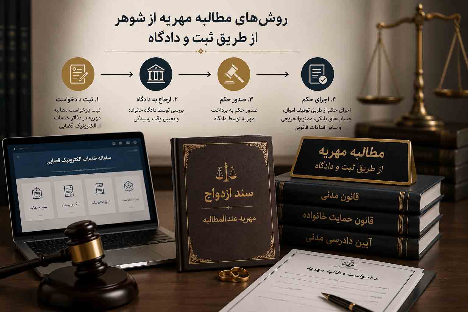 روش‌های مطالبه مهریه از شوهر از طریق ثبت و دادگاه